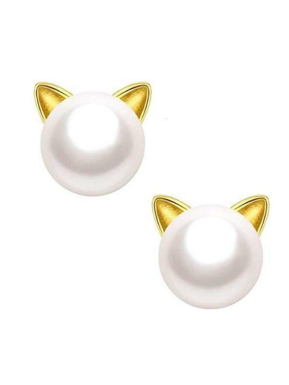 Gold Cat Shaped Pearl Round Stud Earrings